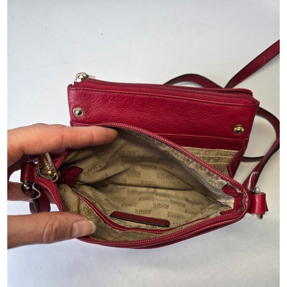 Michael Kors Womens Crossbody Bag Bright Red Leather Gold Hardware - Picture 11 of 13